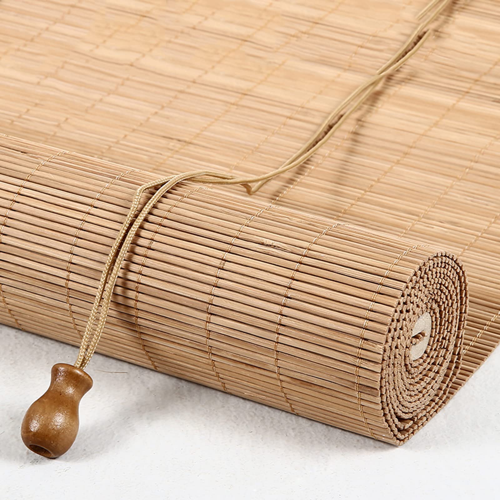 Store à Rouleau en Bambou Décoratifs Store Enrouleur en Bambou Rétro Naturel Rideau de Confidentialité Filtrant la Lumière Stores en Bois, pour Chambre Salon Cuisine (130×140cm)