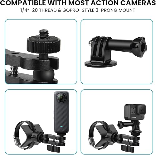 Miniatura 3 de BarGrip Abrazadera universal de montaje de cámara de barra enrollable para cámaras de acción – Se adapta a barras redondas, cuadradas y de perfil de