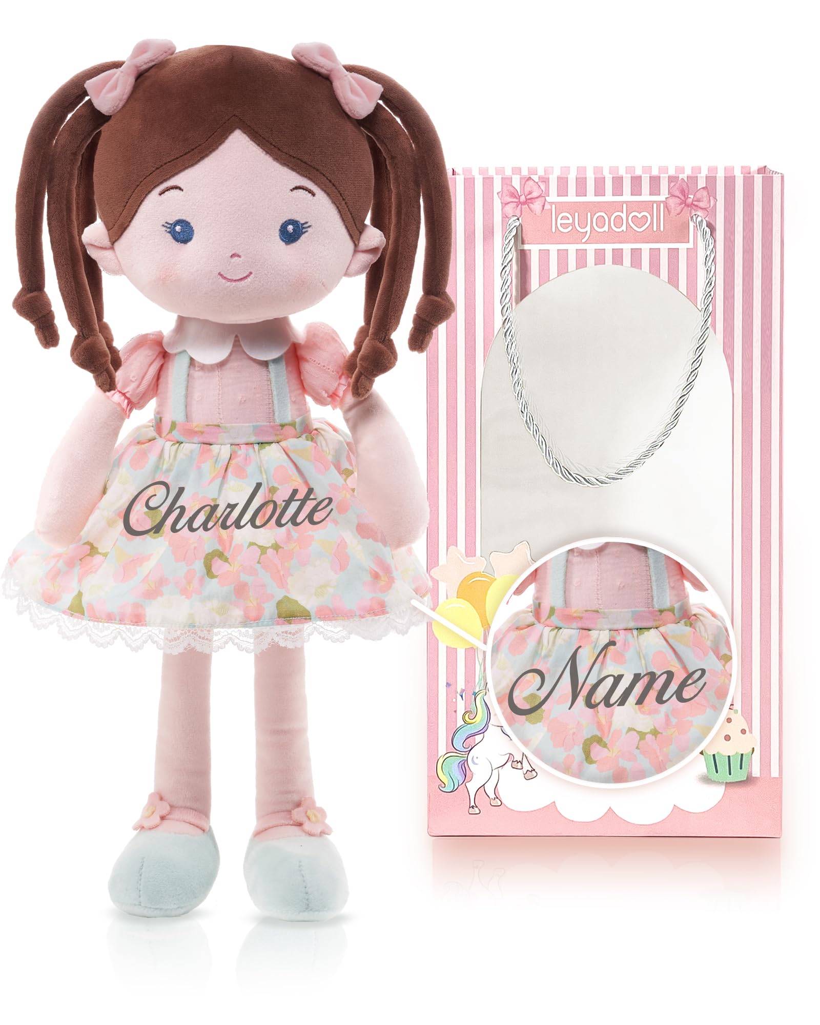 LeyaDoll Personalized Soft Baby Doll Toys (16''), My First Baby Rag Doll for 1 Year-Old Girl Birthday Gift, Christmas Plush Toys Gift for Toddler Kids Infants-Daydream-Meadow-Girl