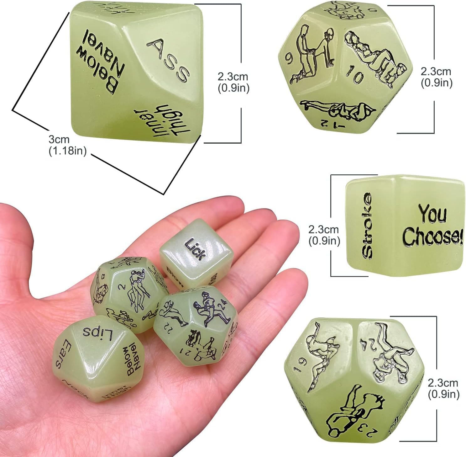 Sex Dice - Set of 4 Luminous Sex Dice for Couples Naughty, Sex Dice Games for Adults Bedroom, Fun Sex Play Toys for Couples