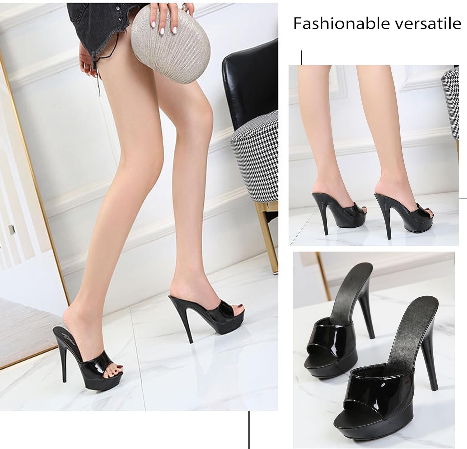 Women Fish Mouth Sky High Heel Platform Sexy Party Slides Round Open Toe Slip On High Heeled Backless Prom Sandals Fashion Stiletto Dress Bridal Evening Shoes - Image 2