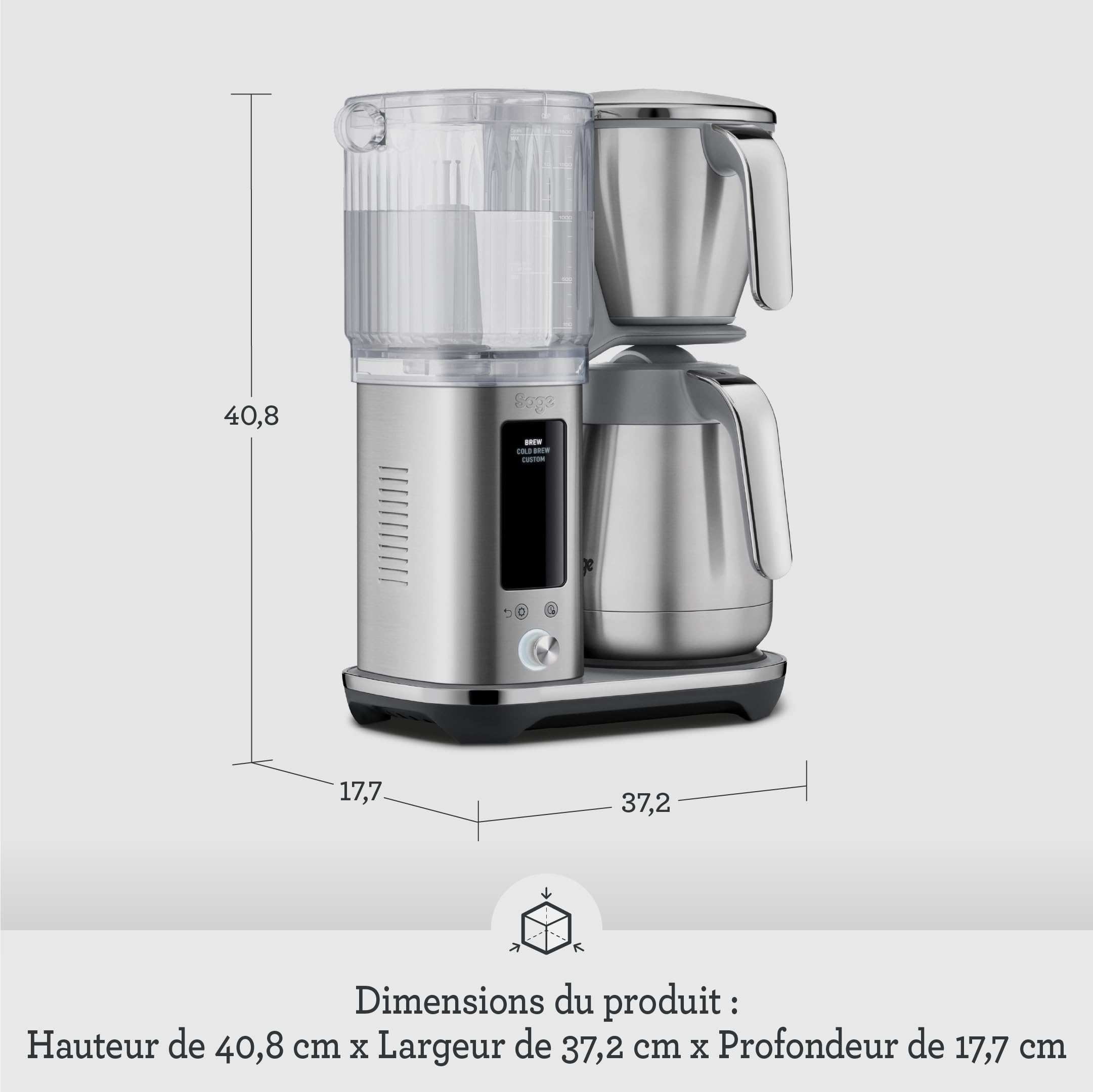Sage The Luxe Brewer Thermal, Café Filtre Bouton Unique, Standard SCA Gold | Café Filtre une Touche Standard SCA Gold Cup, Cold Brew 30 min, Carafe Isotherme 1,77L; Profils et Départ Différé 24h