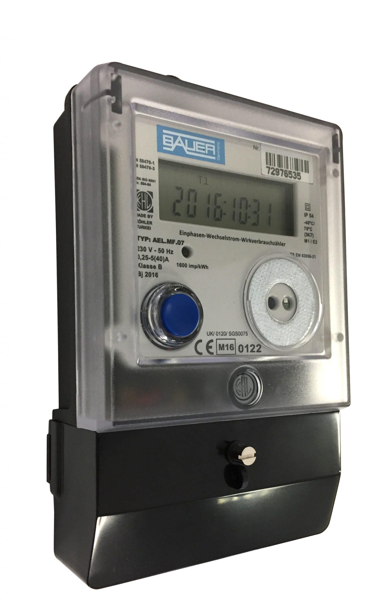 BAUER Elektronischer Wechselstromzähler 5/40 A. MID-Zulassung oder kalibriert und für Berechnungszwecke zugelassen durch EBY17