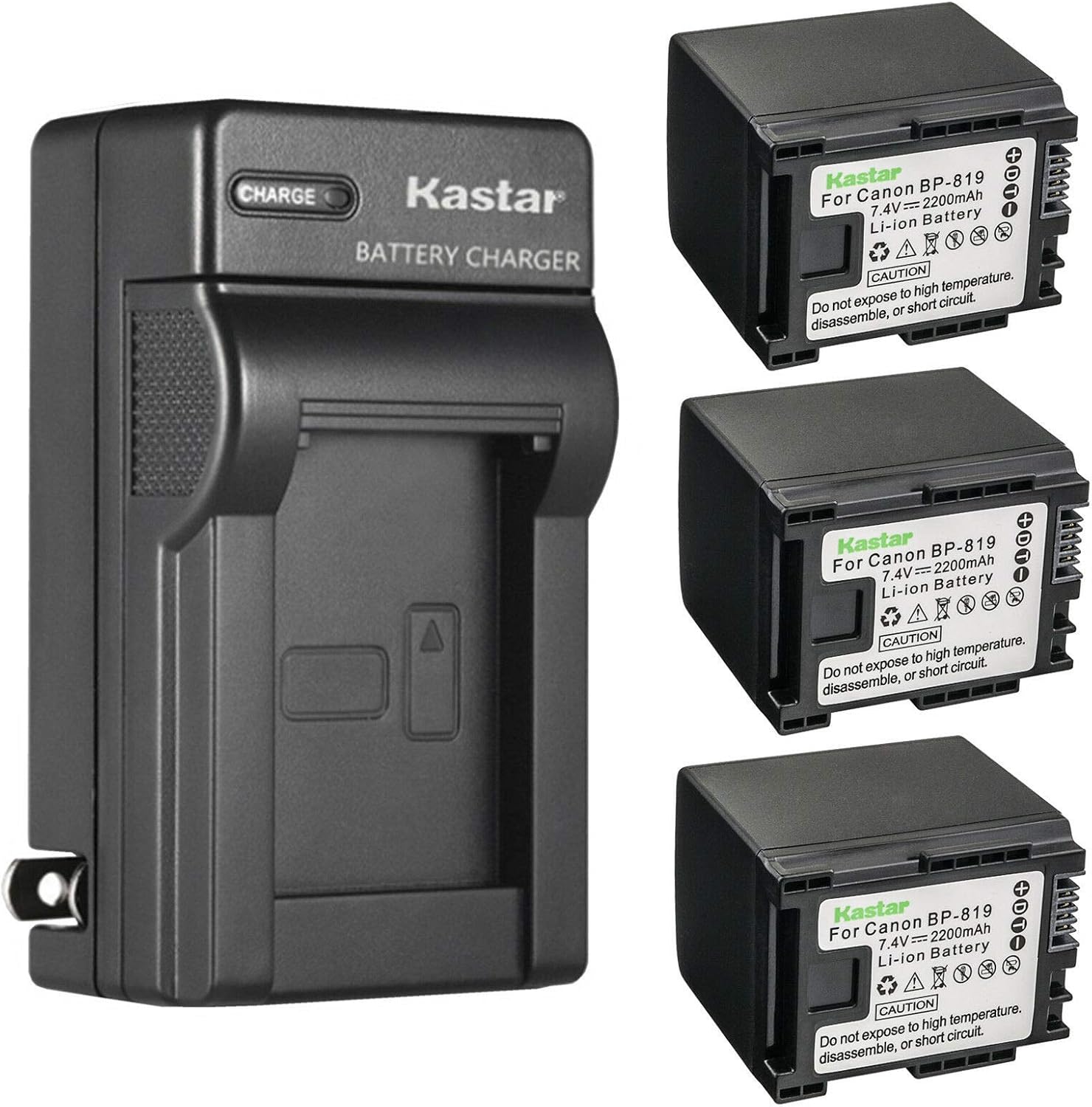 Kastar 3-Pack Battery and AC Wall Charger Replacement for Canon VIXIA HF S20 HFS20, VIXIA HF S21 HFS21, VIXIA HF S30 HFS30 Camera, Canon BP-809 BP-809/B BP-809/S, BP-819 BP819, BP-827 BP827 Battery