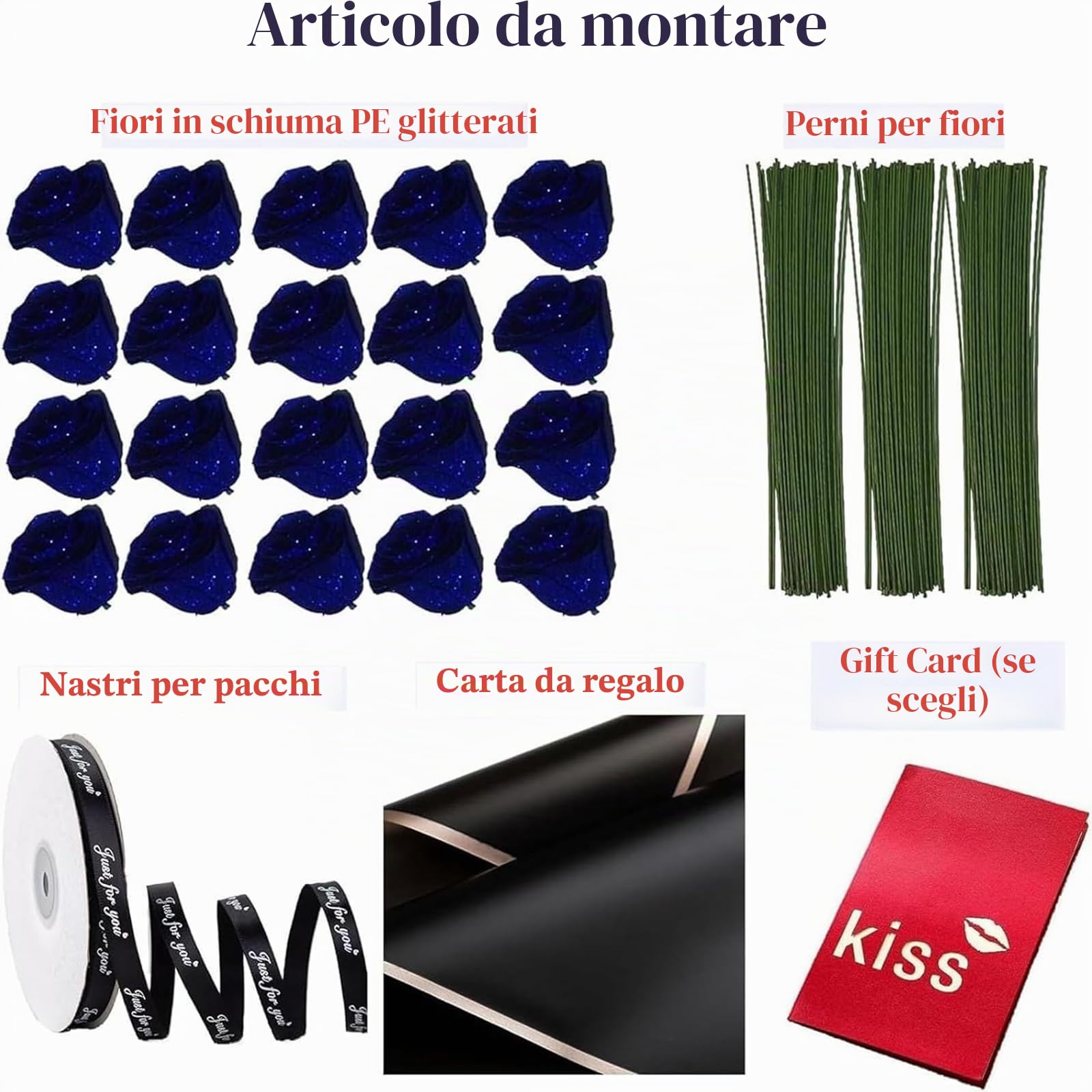 Bouquet di rose glitterate artificiali, bouquet fai da te, bouquet di rose finte lucide, regalo d'amore, con glitter rosa, bouquet fai da te, regalo per San Valentino (colore blu, 20 pezzi)