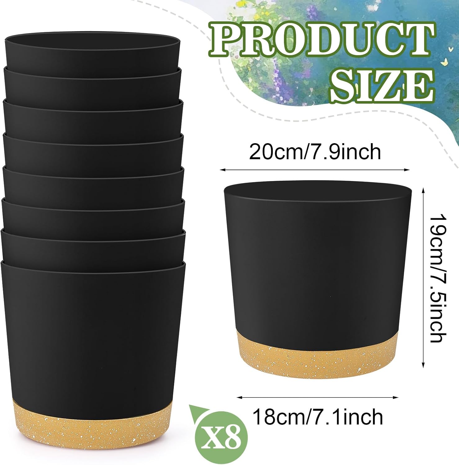 Booson 8 Pcs Plant Pots 8 Inch Planters Flower Pots with Drainage Holes Removable Base Decorative for Outdoor Indoor Garden Planters (Dark Grey)