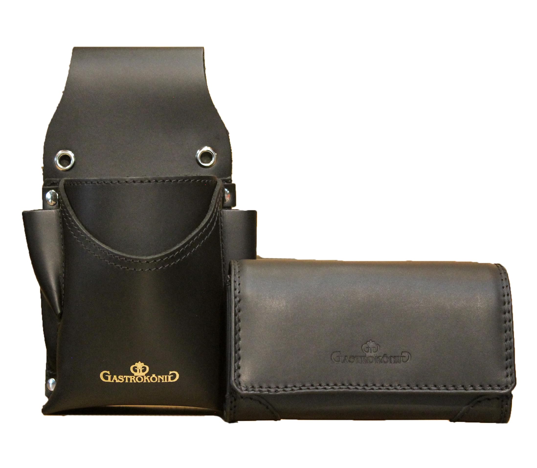 Kellnertaschen-Set, das Original, Garantie lebenslang, Kellnergeldtasche, Kellner-Portemonnaie, Kellnerbörse aus Leder, für Männer und Frauen (Schwarz)