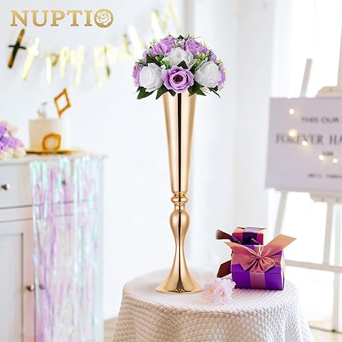 Miniatura 4 de NUPTIO Centros de mesa de boda de flores para mesas, 6 piezas de 9.5 pulgadas de diámetro, flores artificiales color lila y blanco, bola de rosas
