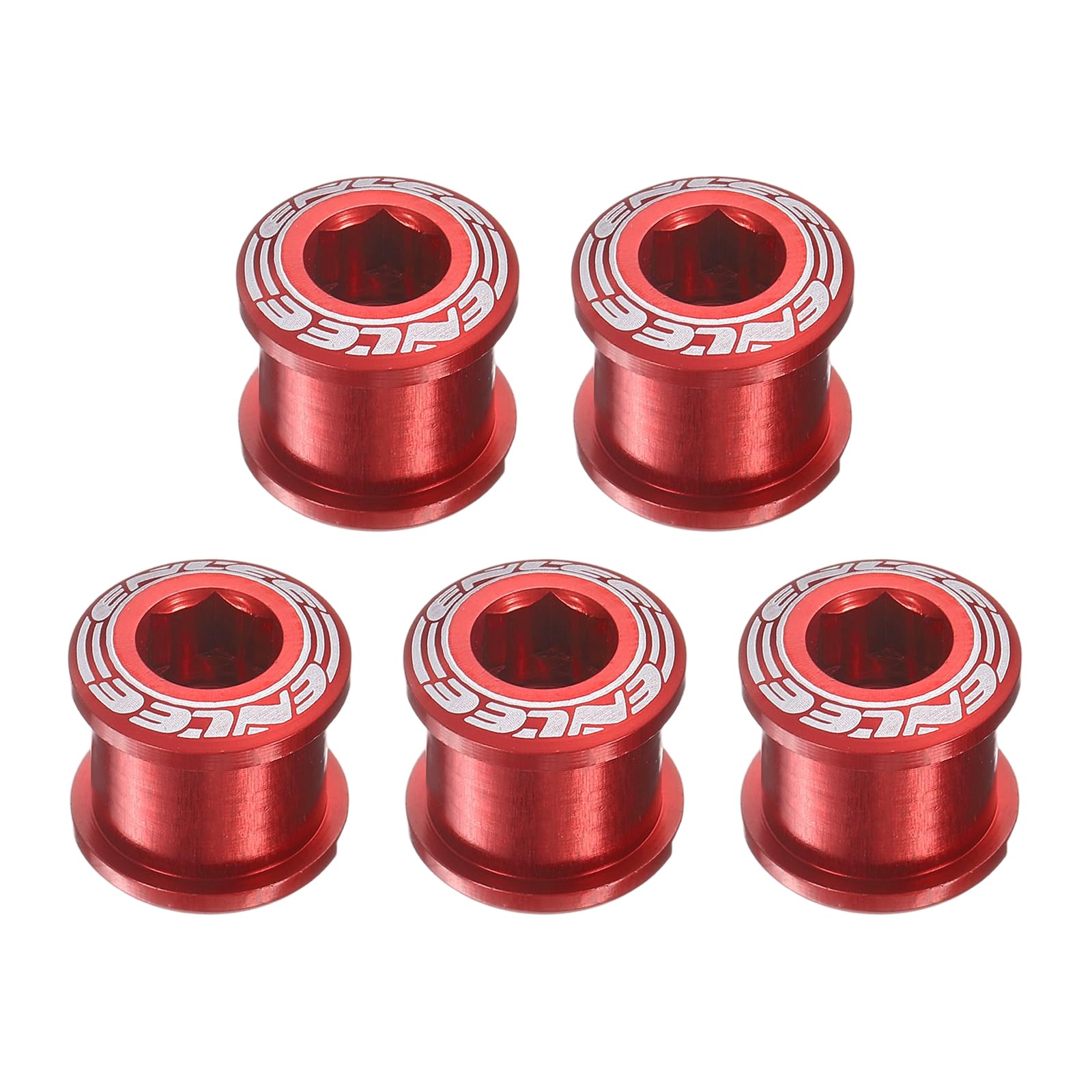 sourcing map 5pcs Double Chain Ring Bolts M8 Aluminum Alloy Bicycle Crankset Nut Chainwheel Screws for Road Bike Mountain Bike, Red