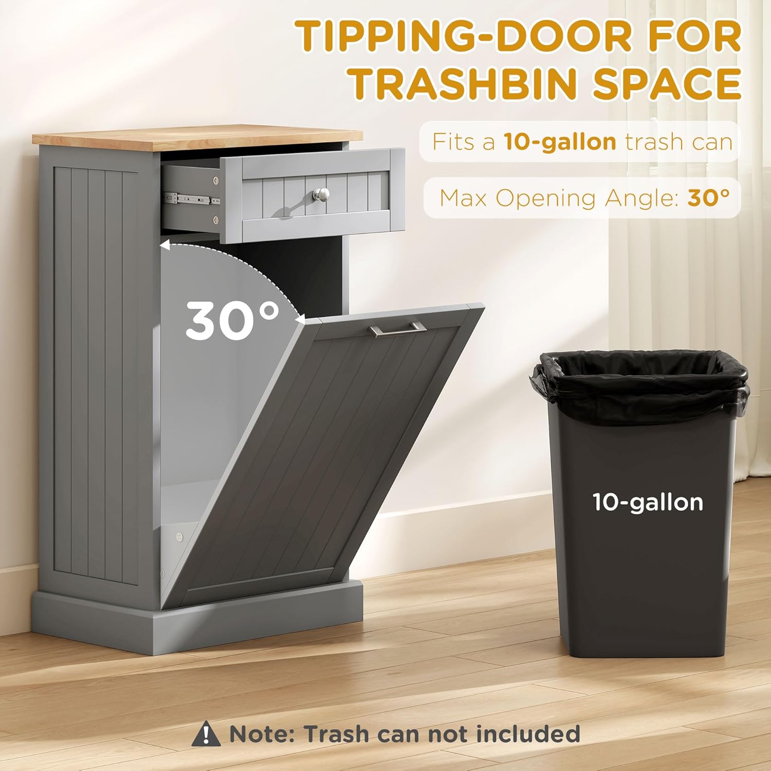 HOMCOM Kitchen Tilt Out Trash Bin Cabinet Free Standing Recycling Cabinet Trash Can Holder with Drawer, Gray