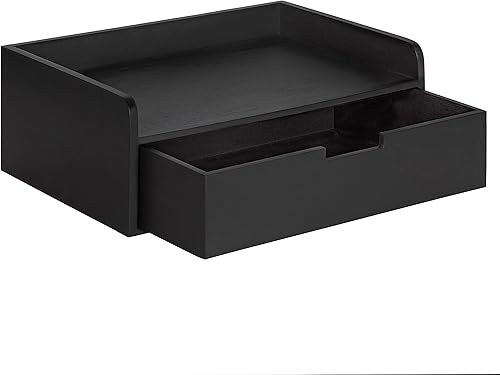 Miniatura 8 de Kate and Laurel Kitt - Mesa auxiliar flotante moderna con cajón para pared, 18 x 12 x 6.5 pulgadas, color negro Negro,Marrón rústico,Marrón nogal