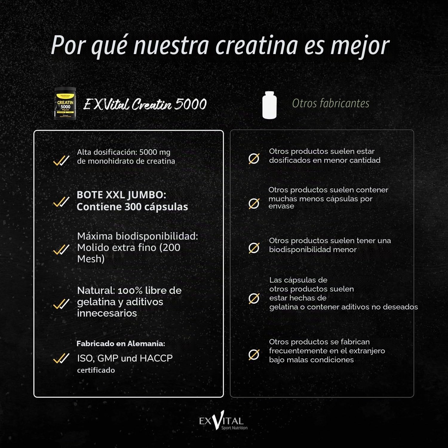 Creatina 5000 Mega Caps, 5000 mg creatina monohidratada/día, 300 cápsulas veganas, 100% pura, control laboratorio (Paquete de 2)