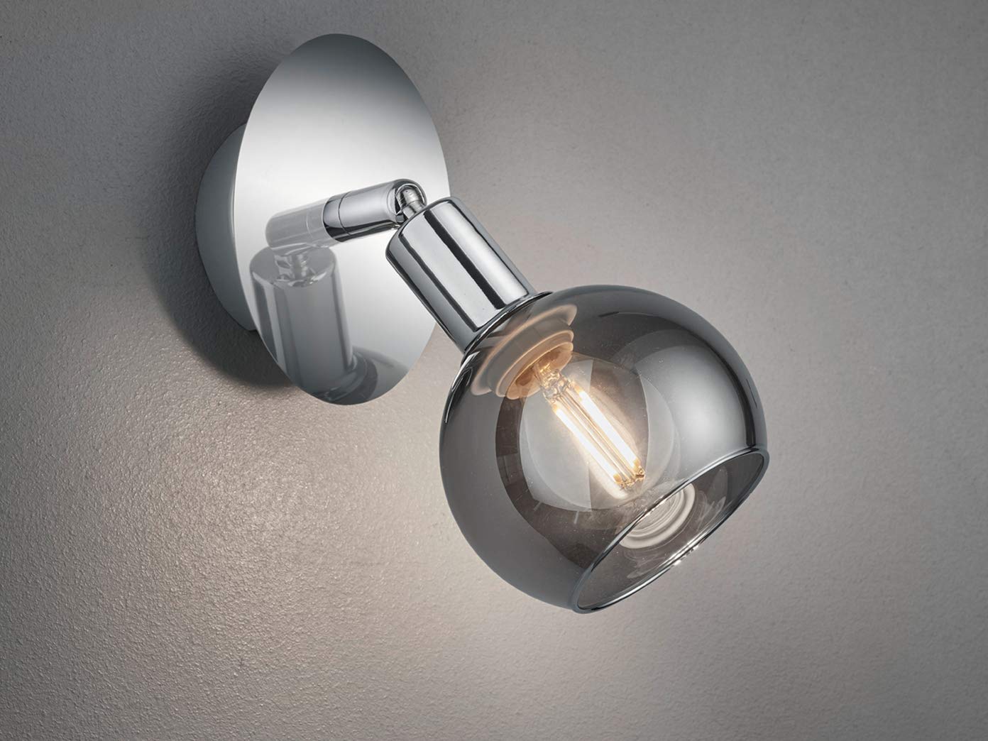 Reality Leuchten Brest R80591006 Spot mural en métal chromé, verre fumé, 1 ampoule E14