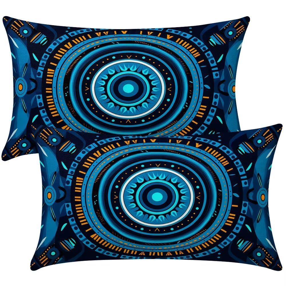 Cushion Covers 40cm x 50cm Blue Cushion Cover 16 x 20 Inches Pack of 2 Throw Pillow Covers Boho Sofa Cushions Polyester Linen Decorative Pillowcases for Couch Living Room Bedroom Home Decor -SC423