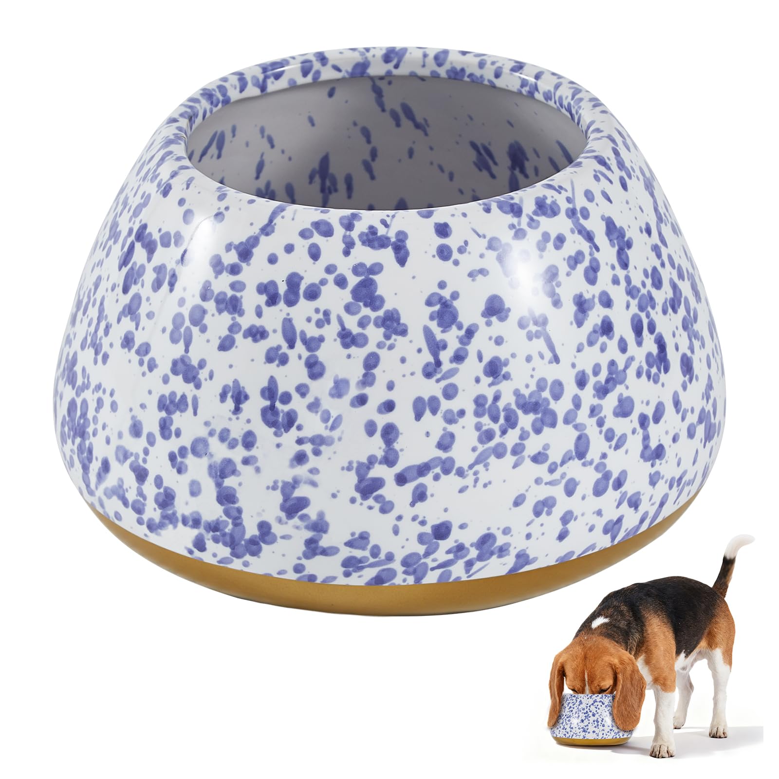 Ceramiczne miski dla psów, długie uszy duże psy miski na wodę i karmę - bez rozlania miska dla zwierząt biała z niebieskimi plamkami, cocker spaniel beagle bassett hound