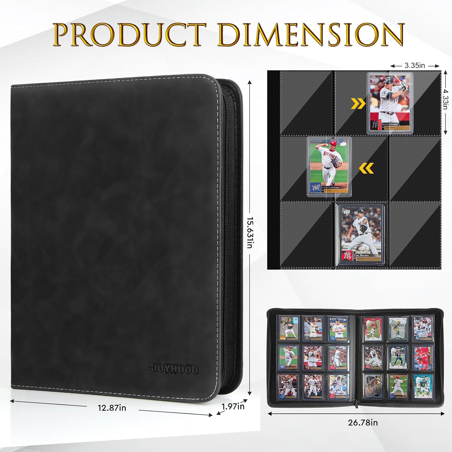 JoyHood Top Loader Binder, Top Loader Collection Album for Trading Cards and Sports Card Holds 252 Top Loaders, Not for Cards WITHOUT a Top Loader (Dark, 9 Pockets)