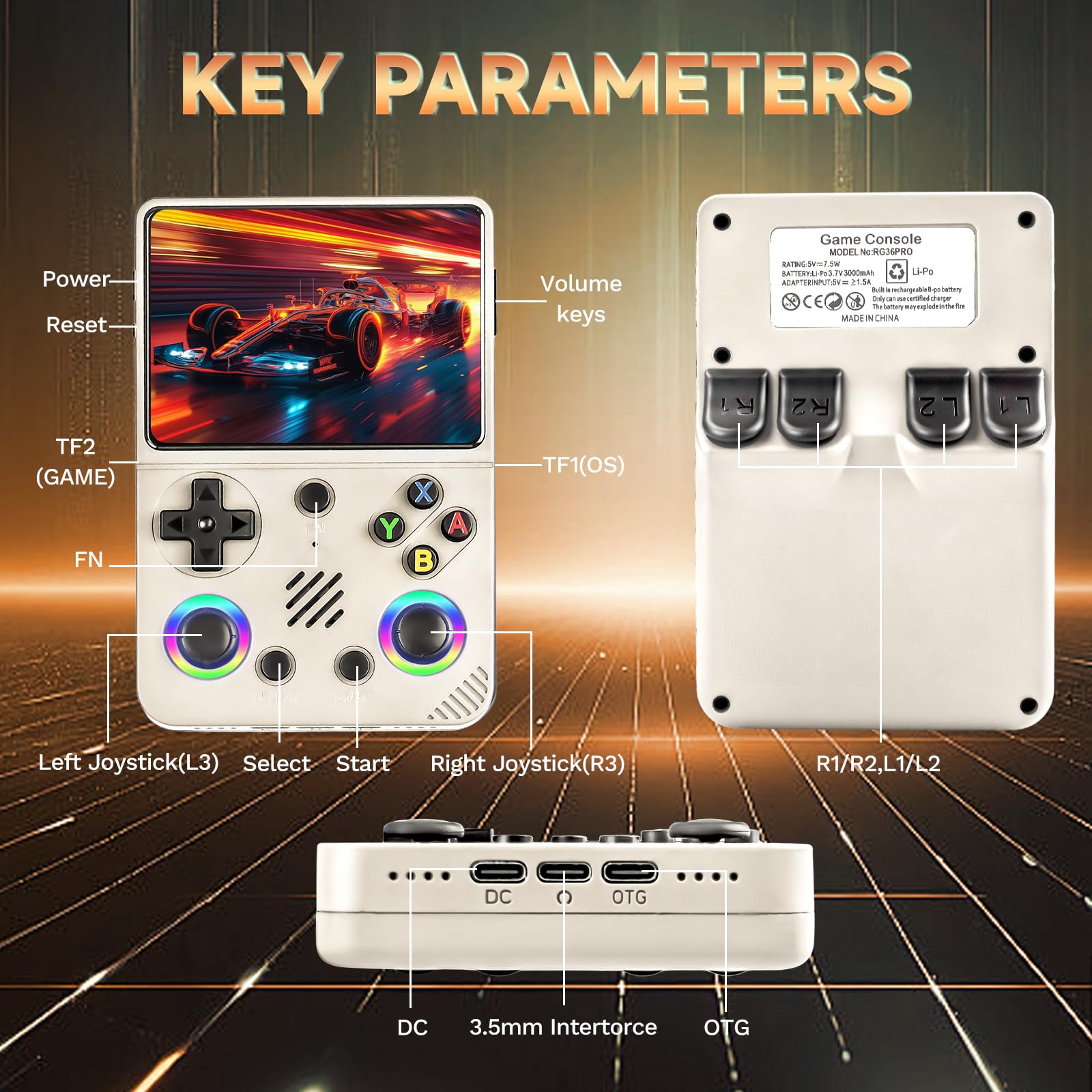 Unokit Consola de juegos retro de mano RG36 Pro 2025, pantalla IPS de 3.5 pulgadas con sistema Linux de código abierto, tarjeta TF de 64 G, más de 20.000 juegos clásicos retro, batería de 3200 mAh
