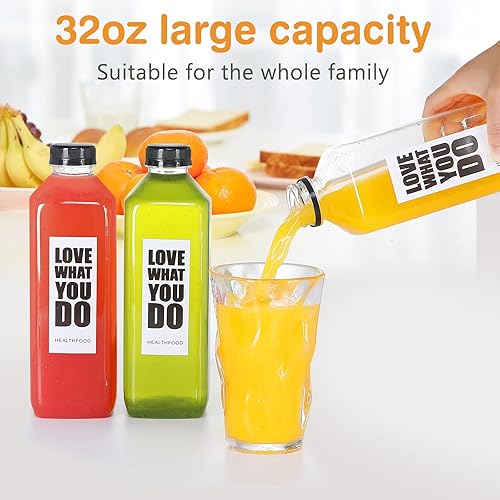Miniatura 5 de 10 botellas de plástico de 33 onzas con tapas, contenedor de jugo con tapas, botellas de plástico vacías reutilizables transparentes a granel para