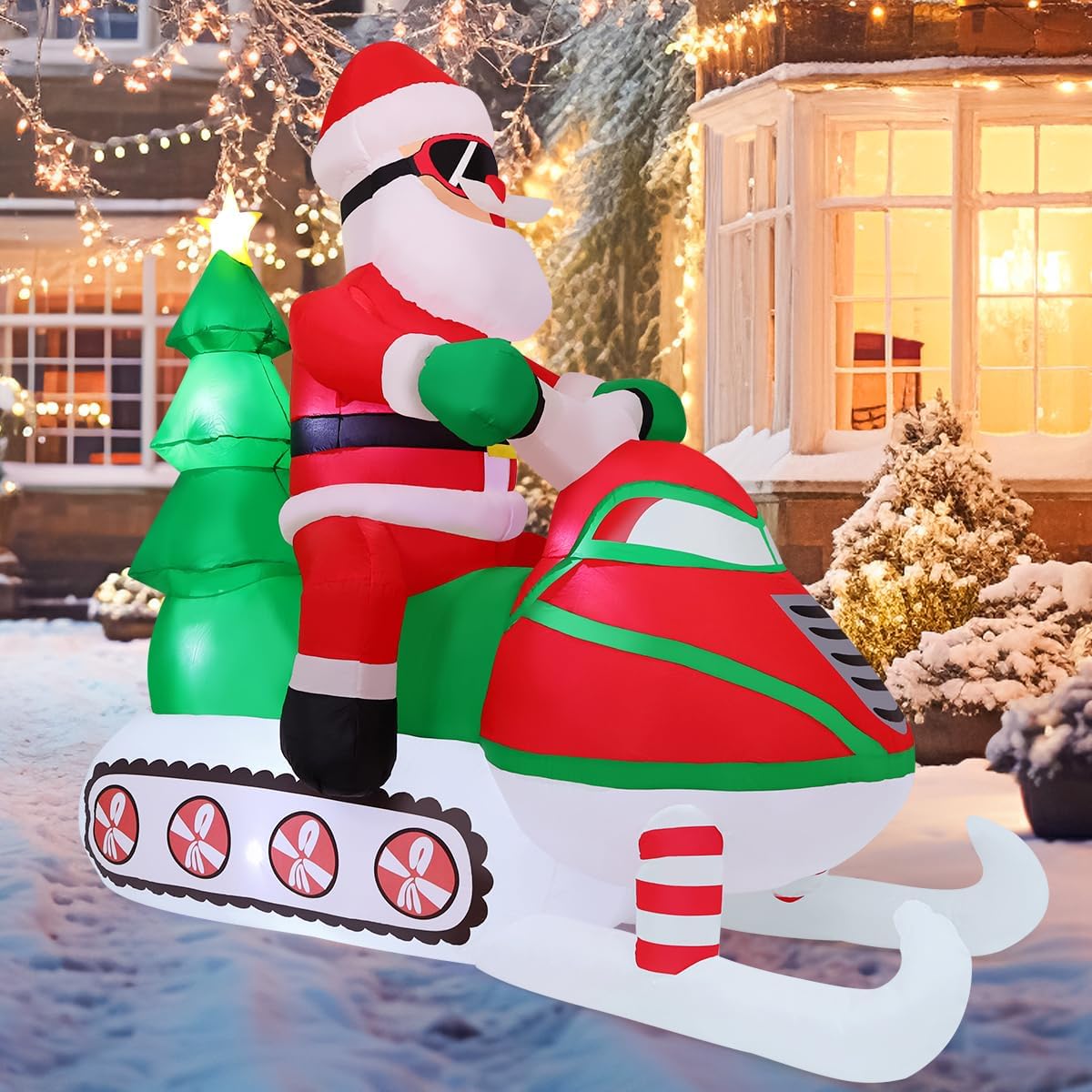 COMIN 6.9 FT Christmas Inflatables Outdoor Decorations Inflatable Santa Claus on Snowmobile Blow ups with Built-in LEDs for Yard Party Lawn Decor