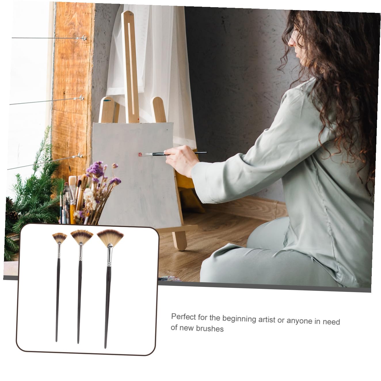 SEWACC 9stücke Teiliges Pinselset Für Künstler Flachpinsel Und Fächerpinsel Holz Für Öl Und Acrylmalerei Für Einsteiger Und Profis Langlebig Und Vielseitig Einsetzbar
