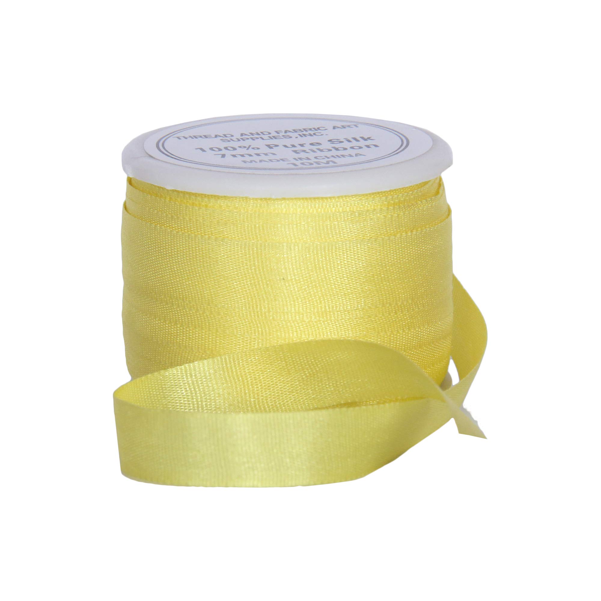 Threadart 100% Pure Silk Ribbon - 3 Sizes - Dozens of Colors - Yellow - 7mm No. 656 โ image 1