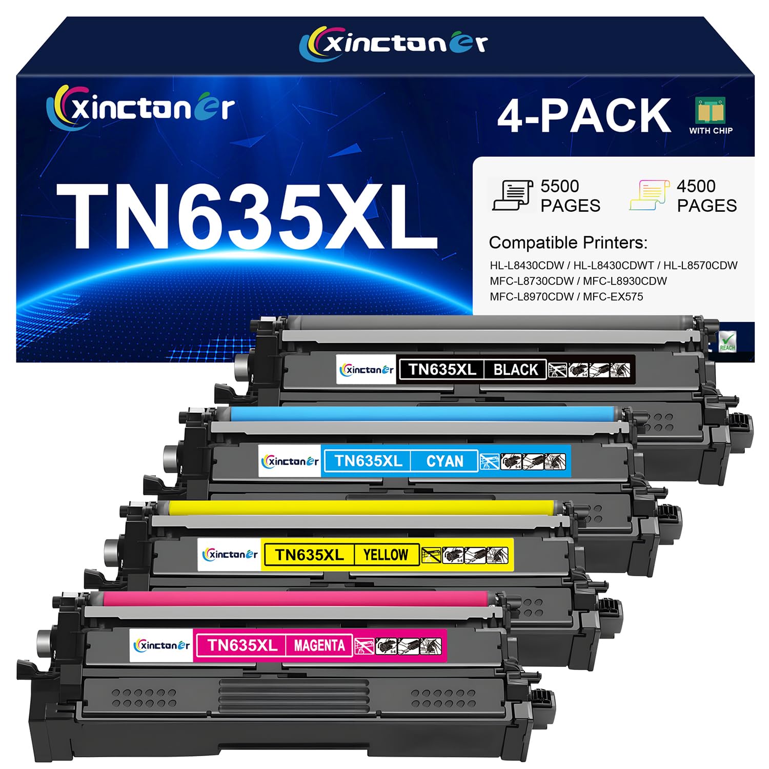 Photo 1 of XINCTONER TN635XL Toner Cartridge Set High Yield HL-L8430CDW HL-L8430CDWT