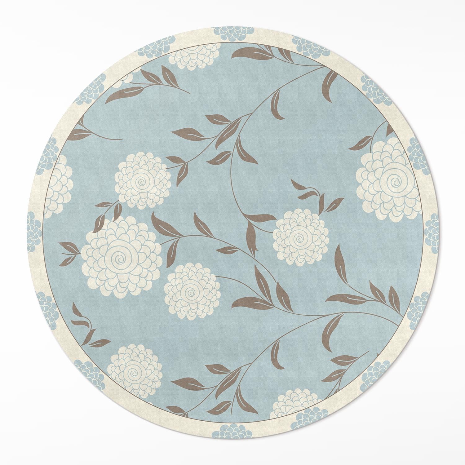 Tapis vinyle cuisine et salon rond ø140 cm décor fleurs pastel