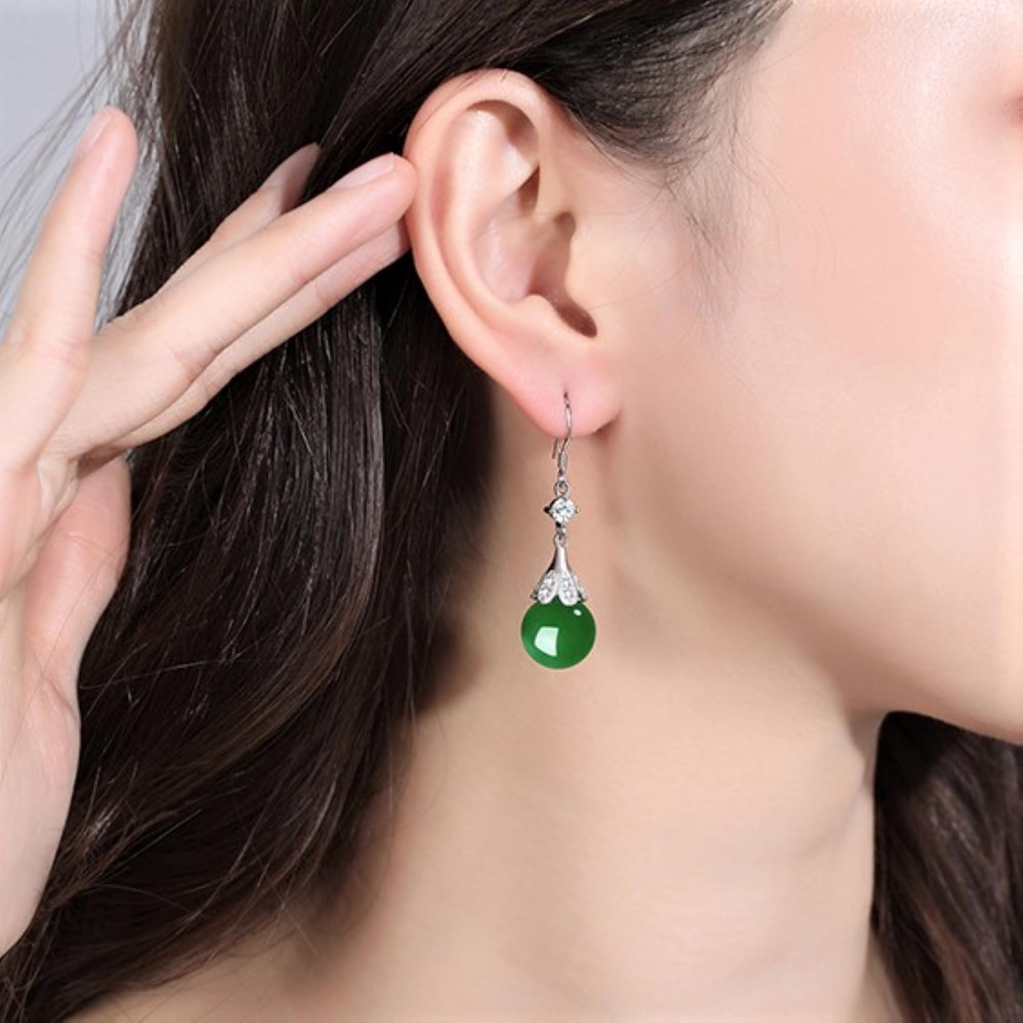Pendientes Dangle de Gota de Plata de Ley 925, Pendientes Colgantes de Perlas de Agua Dulce/Ónix Verde/Ónix Rojo & Diamante CZ Hipoalergénicas, Joyería Fina para Mujeres Niñas