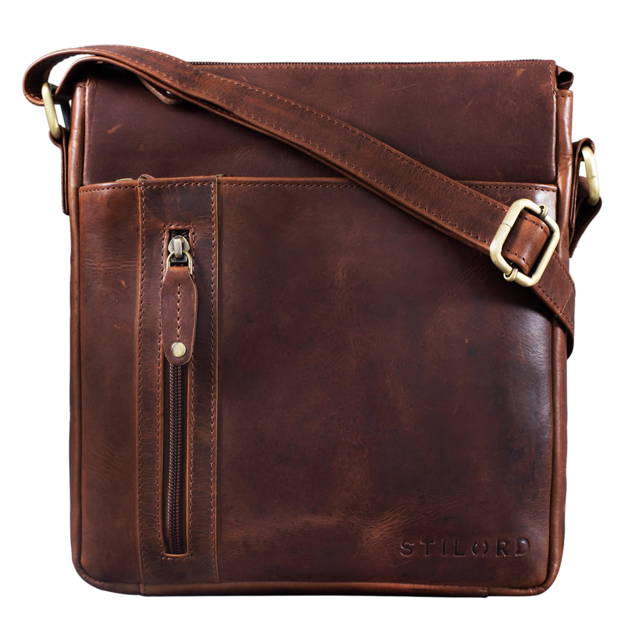 STILORD “Brady” Borsa Uomo a Tracolla in Pelle Borsello vintage Crossbody Messenger Bag Piccola in Cuoio Retrò con Cerniera Colore:porto - cognac