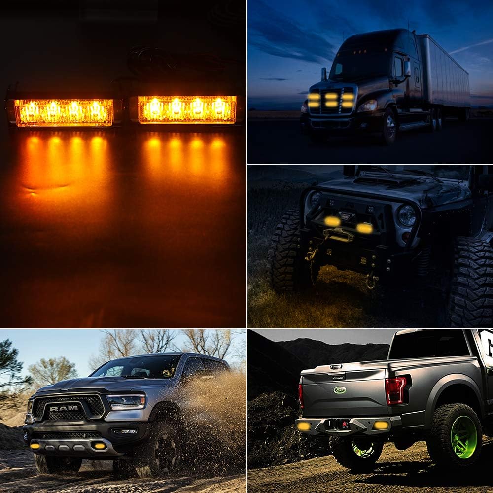 Mesllin LED Strobe Light Bar Emergency Hazard Warning Caution Construction Safety Amber Flashing Beacon Strobe Lights for Car Vehicle Roof Top