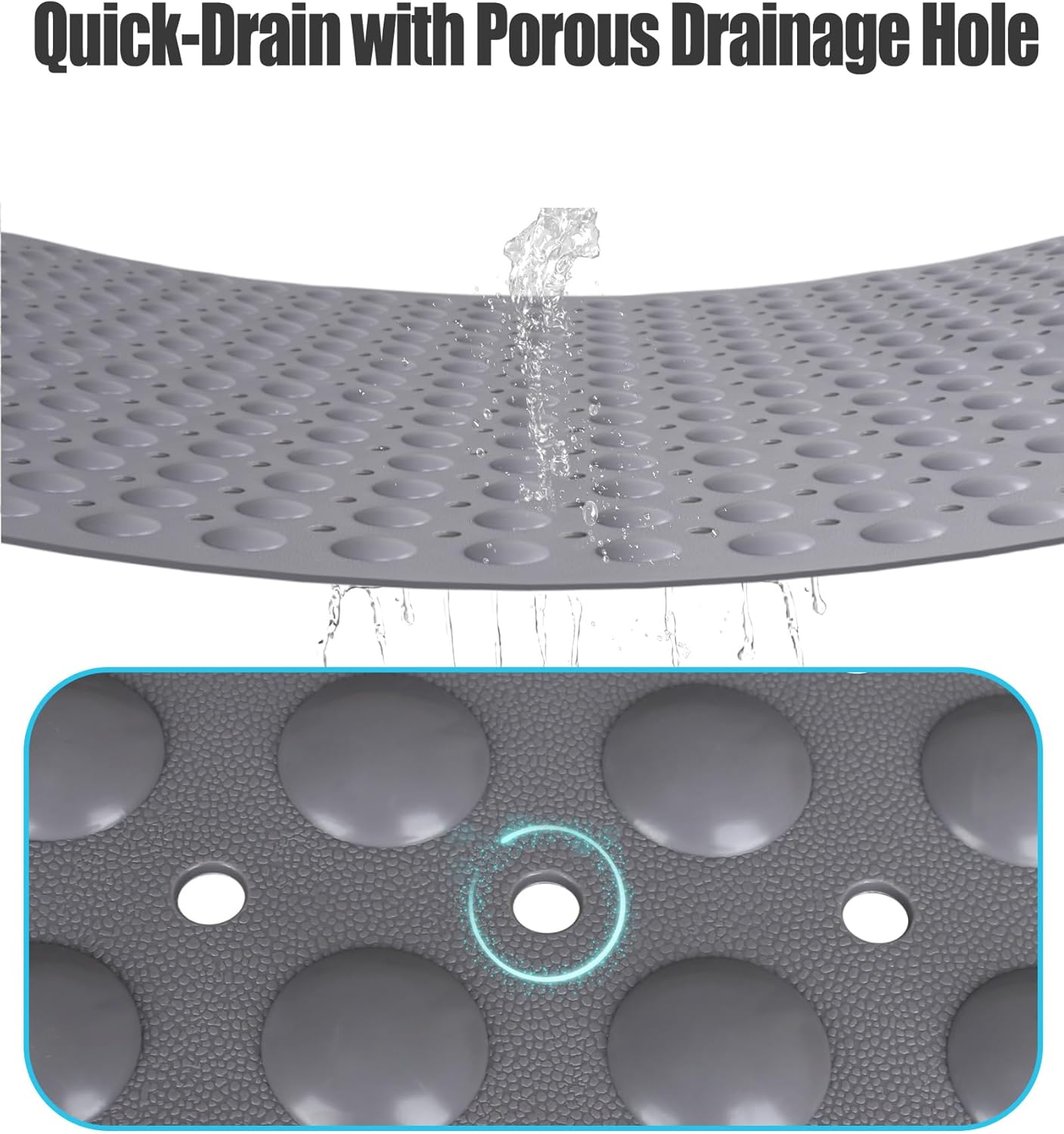 Extra Large Shower Mat, Yonala 47.2 x 31.5 Inch Non Slip Shower Mats for Inside Shower with Drain Hole and Suction Cups, Soft Trimmable TPE Anti Slip Shower Mat for Walk in Shower Stall, Heavy Mat - Image 4