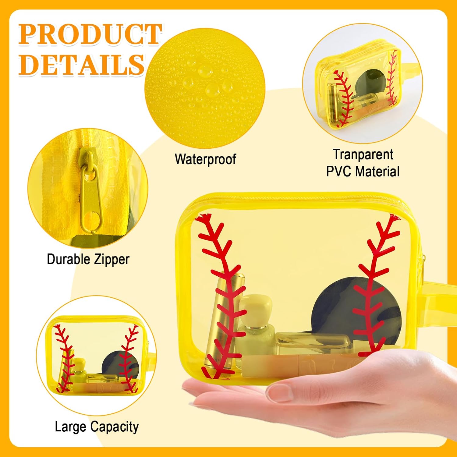 12 PCS Softball Makeup Bag Softball Goodie Bags PVC Waterproof Cosmetic Bag Portable Travel Toiletry Punch Organizer for Softball Team Gifts, Softball Coach, Girls Player Sport Party Favors - Image 3