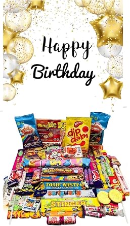 Happy Birthday Pick n Mix The Ultimate Retro Sweet Box Selection 70s 80s Box Sweet Hamper Present Gift over 60 sweets Great for all Ages 16th 18th 21st 30th 40th 50th