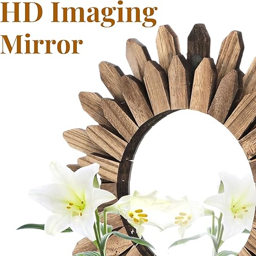 Miniatura 5 de Espejo de pared decorativo, espejos bohemios pequeños de madera rústica de 12 pulgadas, espejos transparentes con rayos solares para el hogar,