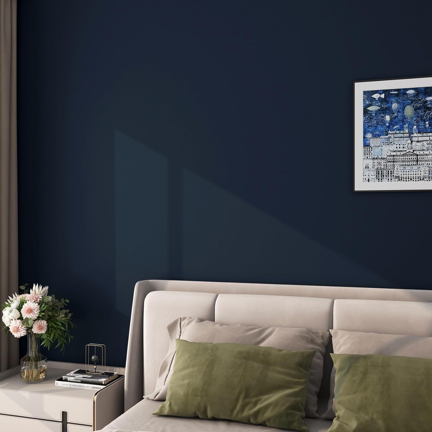 FunStick 16"x472" Dark Blue Wallpaper Peel and Stick for Kitchen Cabinet Contact Paper Waterproof Navy Contact Paper for Counter Top Covers Self Adhesive Wallpaper for Bedroom Bathroom Kids Room Walls