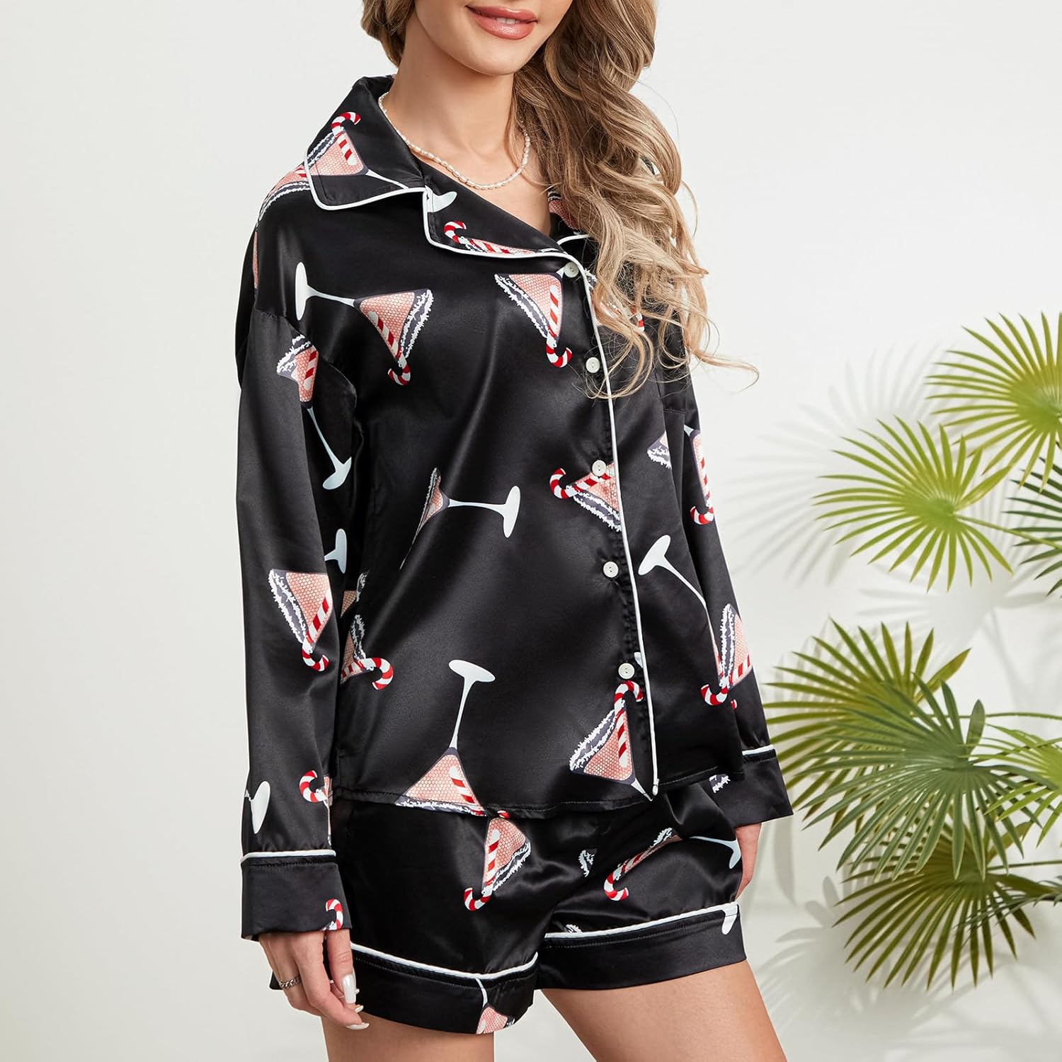 Women Christmas Pajamas Cute Shorts Set Santa Colorful Pj Long Sleeve Shirt Lounge Pants 2Piece Christmas Sleepwear - Image 8