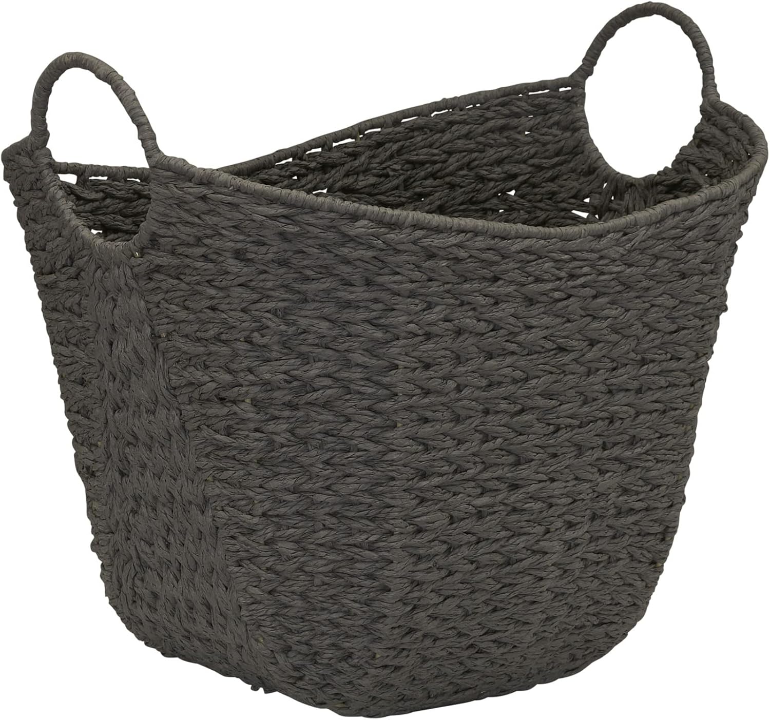 Household Essentials Paper Rope Basket with Handles, Natural Woven Woven Storage Basket, Great for Decoration or Organization Grey Paper Rope