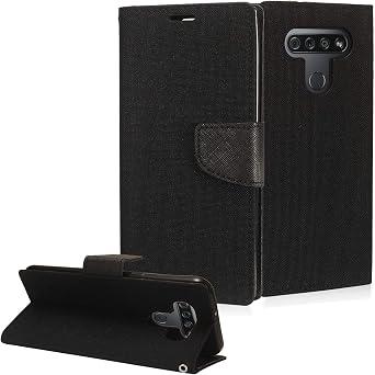 for LG K51, LG Reflect LM-K500 - Denim Fabric Wallet Phone Case - CT5 Black