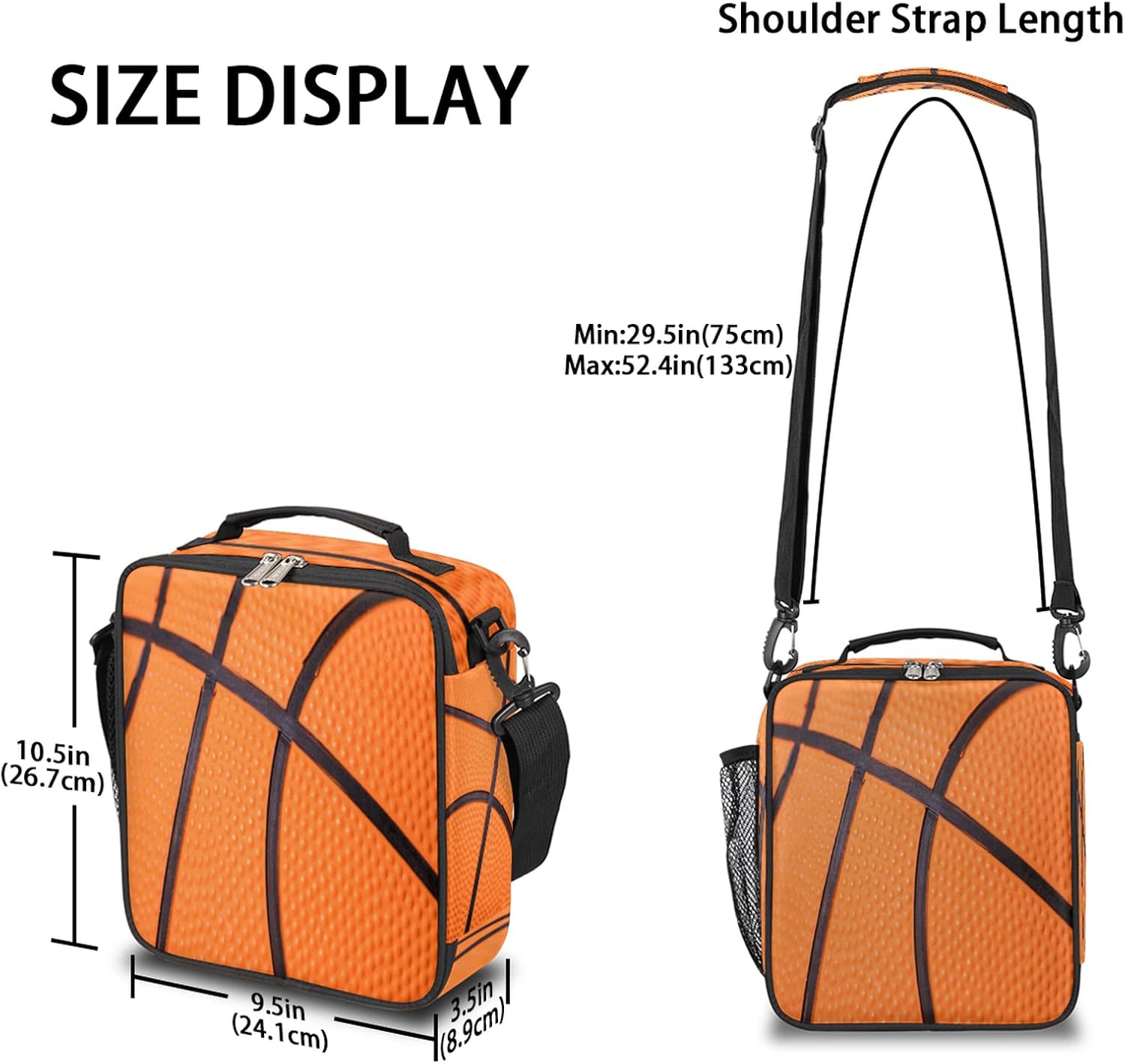 Basketball Kids Lunch Box Basketball Texture Insulated Lunch Bag Tote for Girls Boys Sport Cooler Freezable Meal Prep Bag with Shoulder Strap Waterproof Lunch Container for School Office Picnic - Image 3