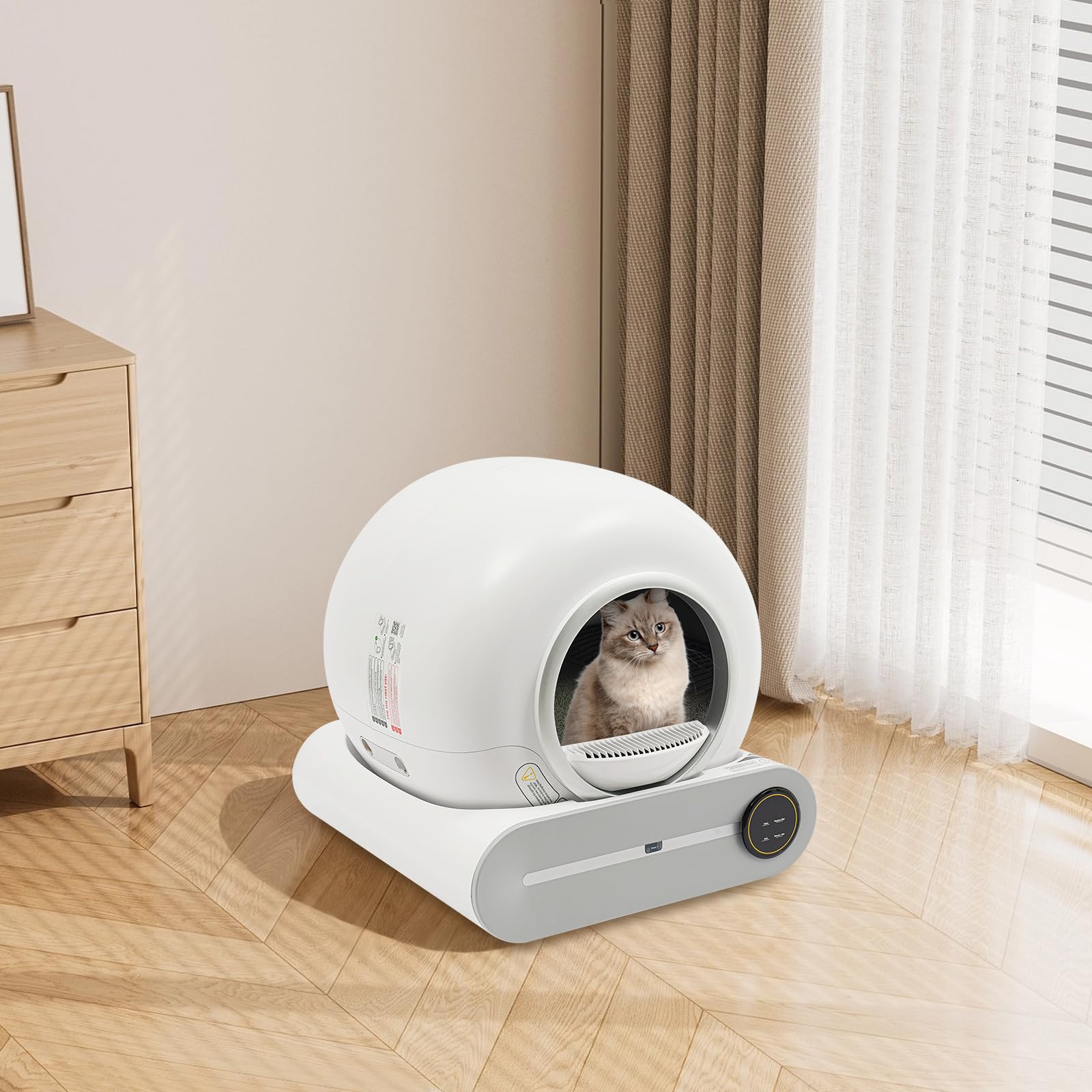 Lettiera per gatti, autopulente, 65 l, automatica, con funzione di deodorizzazione e sensore di peso, lettiera elettrica autopulente
