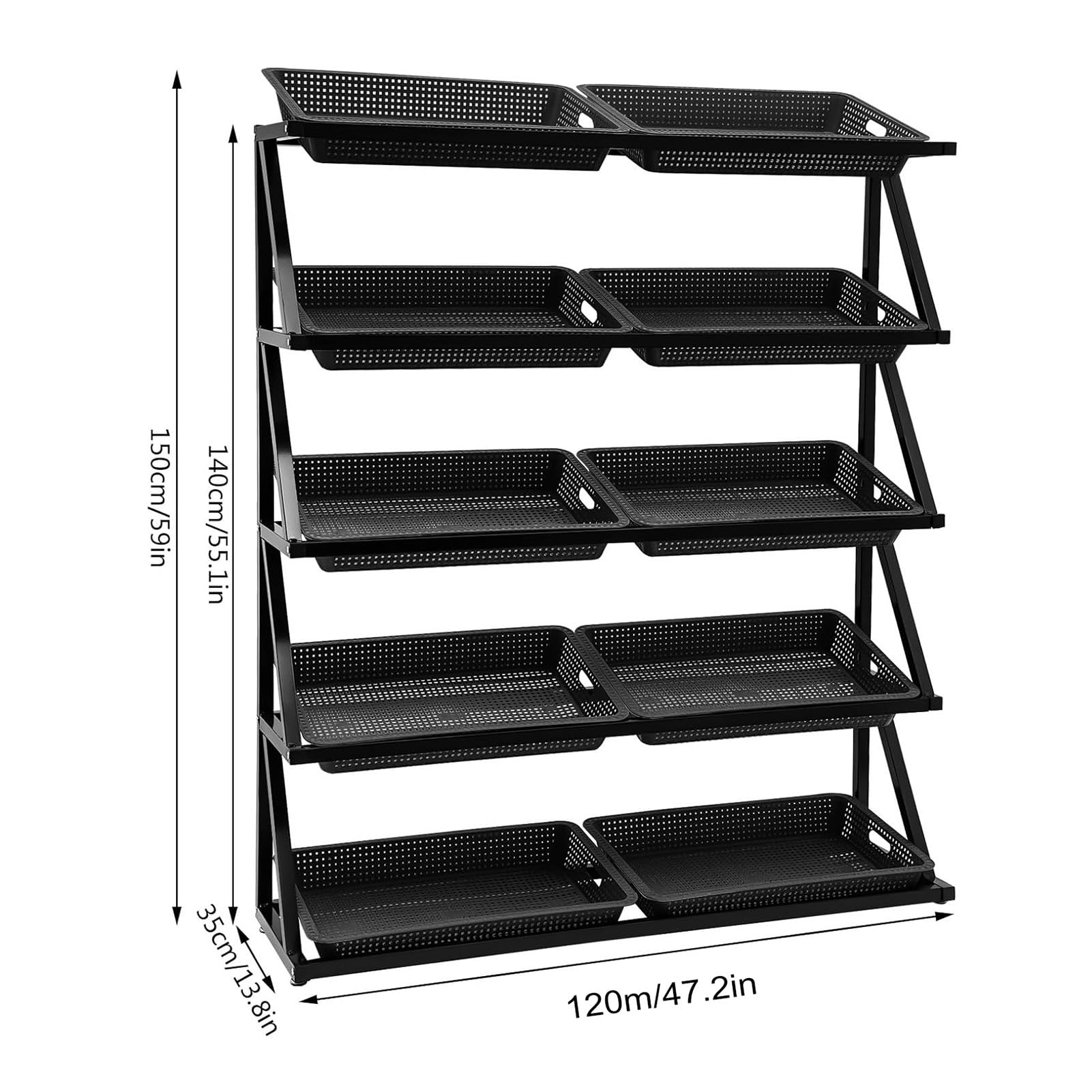 JevLoN 5 Tier Fruit and Vegetable Basket Stand Rack, Stores Supremarket Kitchen Retail Display Rack, Fruit Vegetable Snack Retail Basket Shelf Market Retail Display Shelf(Brown)