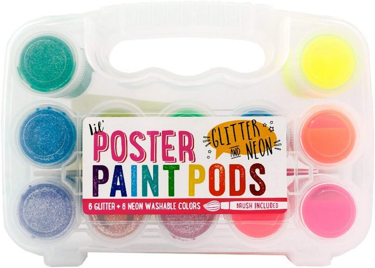 Ooly Lil' Poster Paint Pods Set of 12 6 Neon and 6 Glitter Colors Washable