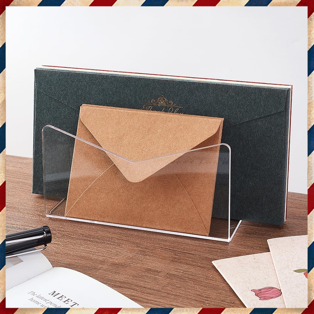 AHANDMAKER 2 organizer per documenti in acrilico per scrivania, organizer da scrivania in acrilico, organizer per posta, espositore per posta da tavolo, accessori da scrivania per ufficio, per buste,