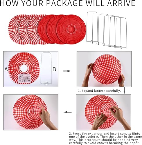 Miniatura 2 de Blulu Decoraciones de fiesta de pícnic, faroles de papel rojos a cuadros, faroles colgantes redondos para I Do BBQ Pizza, decoraciones de pizza rojo