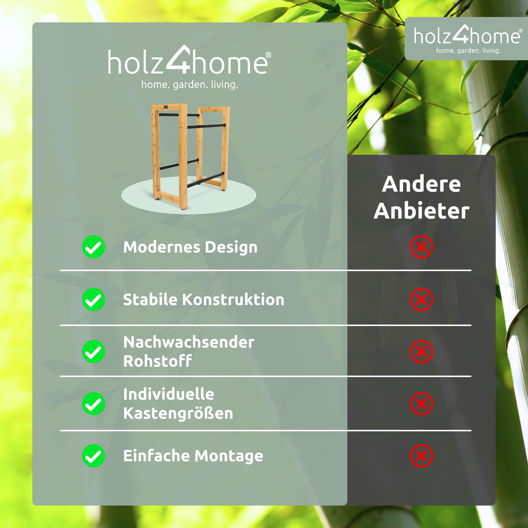 holz4home® Getränkekistenregal aus Bambus I 8 Kisten I inkl. Metallablage I Schwarze Metallstreben I Kellerregal Getränkeregal für Küche & Keller