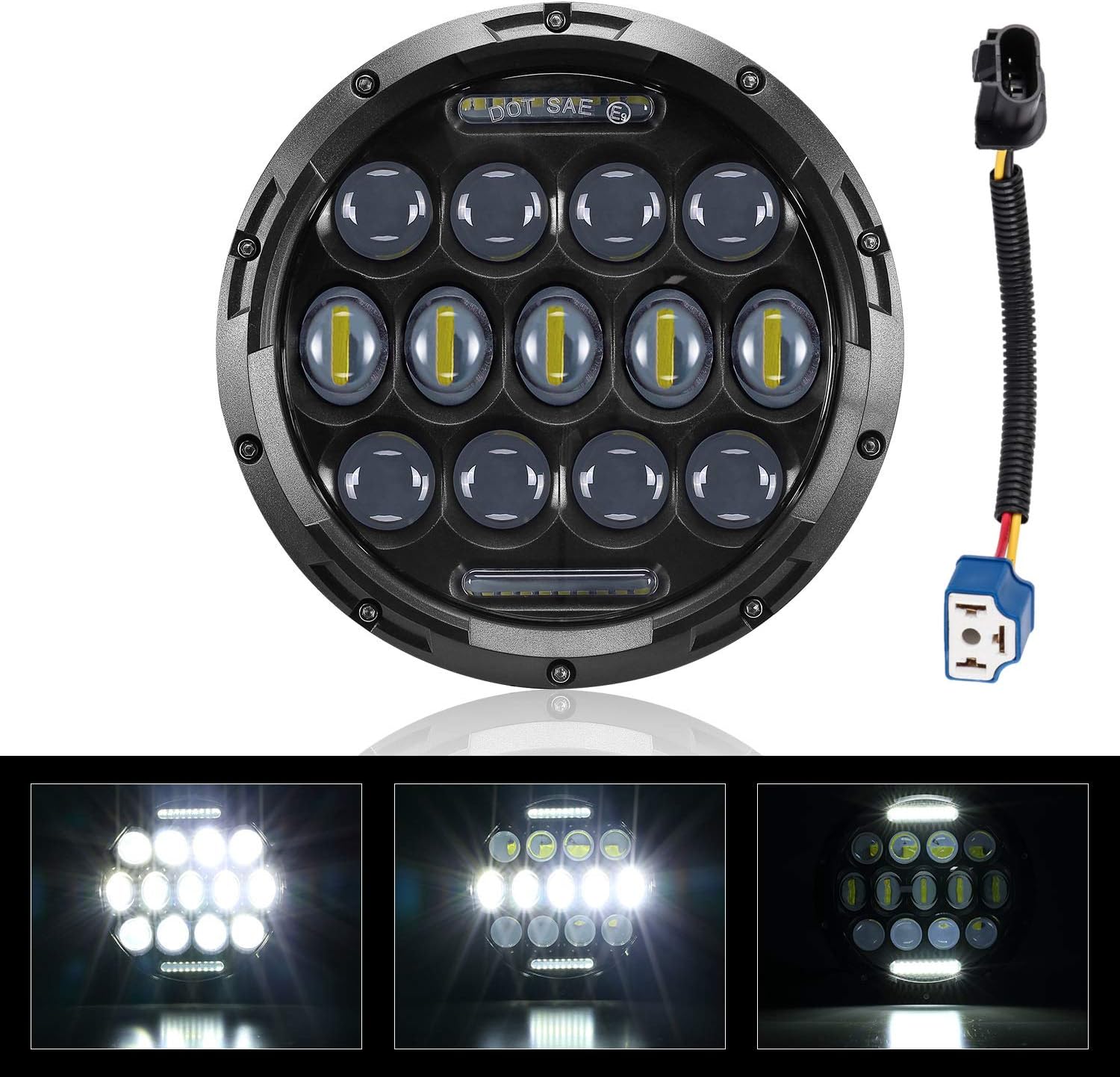 Motorcycle LED Headlight, 75W Projector 7Inch Headlamp