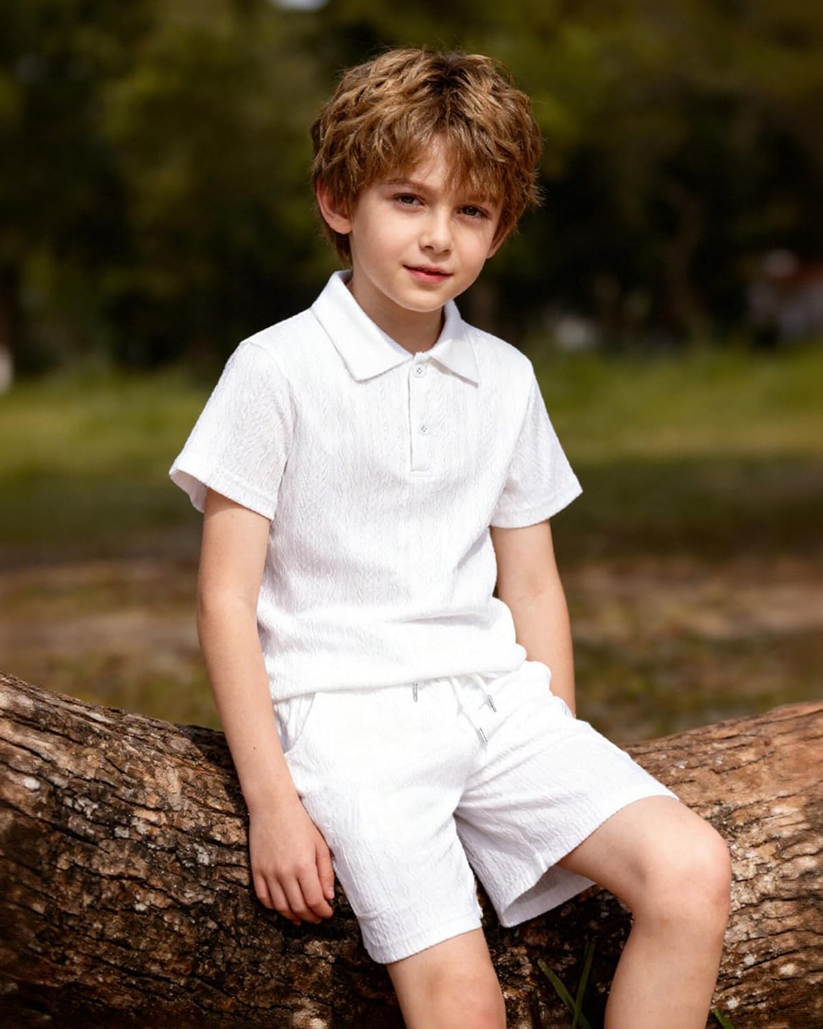 Coco&RARA Boys Clothes Button-Down Polo Kids Outfits Solid Color T-Shirt + Shorts Set With Pockets - Image 3