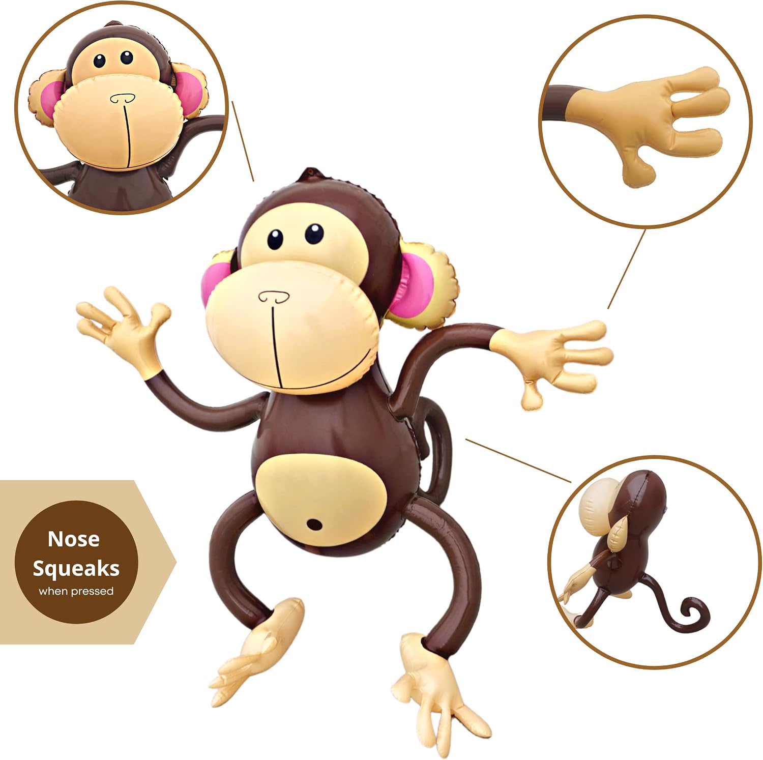 Inflatable Monkey (4 Pack) 27 Inch Large Hanging Monkeys For Jungle Safari Birthday Party Decoration Supplies Kids Animal Party Decor, Baby Shower Supplies Favors, By 4E's Novelty