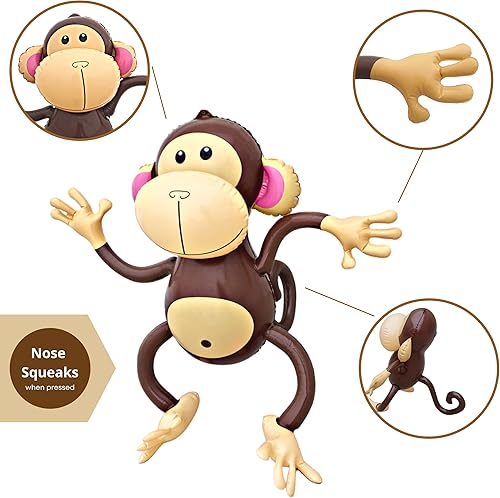 Miniatura 6 de 4E's Novelty Monos inflables (paquete de 2) monos grandes de 27 pulgadas inflables para decoración de selva, decoraciones de cumpleaños de selva,