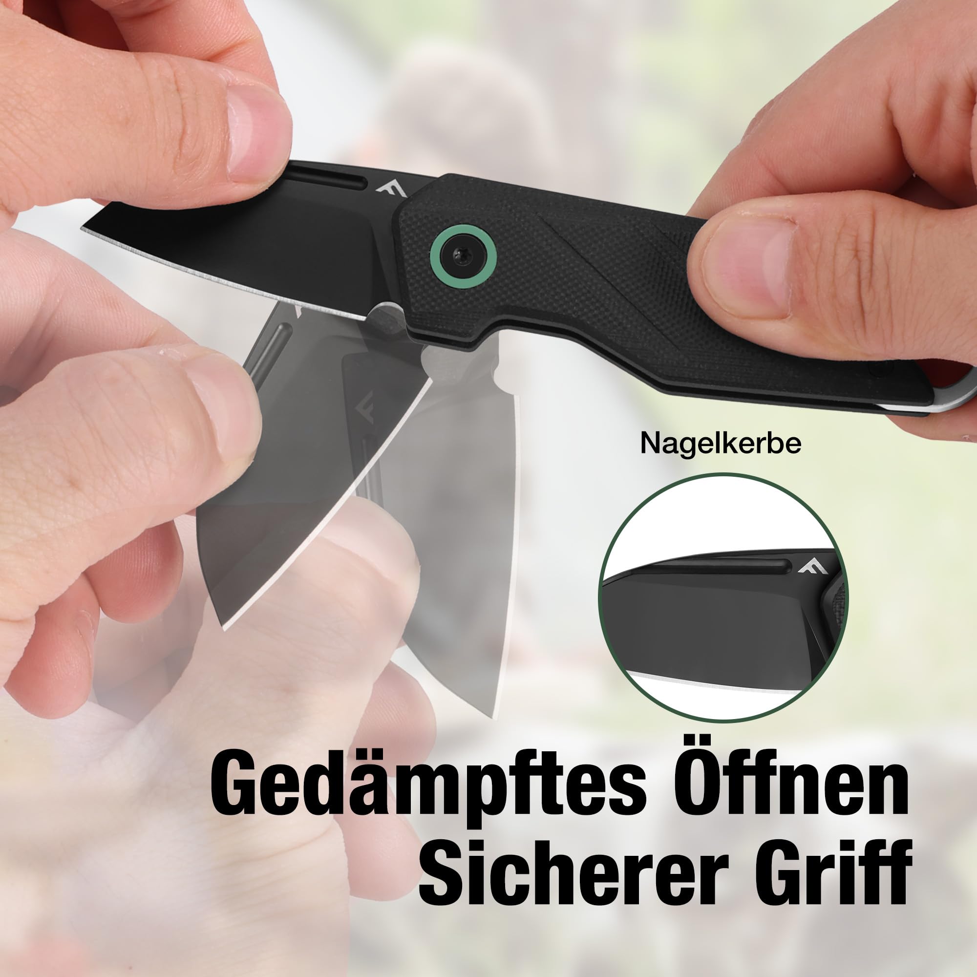 FLISSA Mini Taschenmesser, D2-Stahl Klinge, Kleines Klappmesser ohne Verriegelung, EDC Klappmesser mit einem Clip aus Titanlegierung, CNC-geschliffen, G10 Griff, Für Alltag & Outdoor, Schwarz
